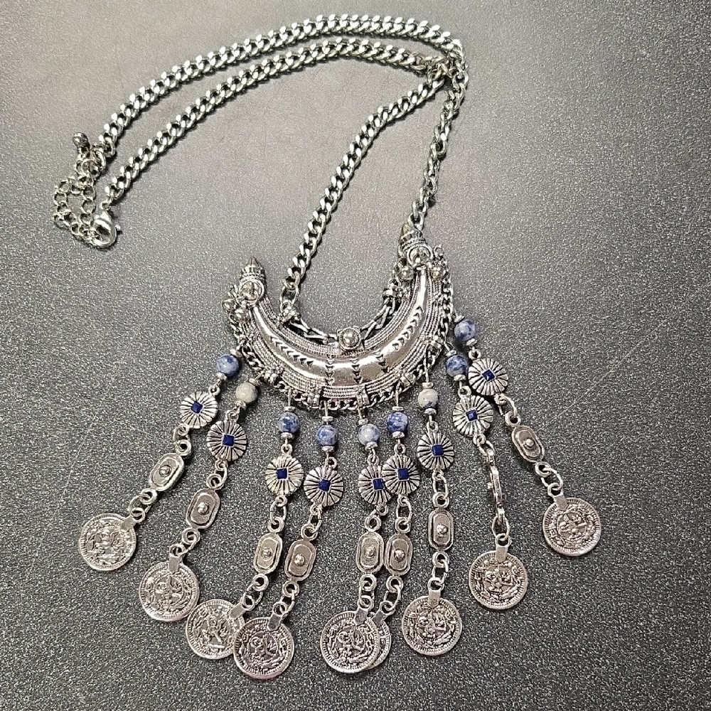 Silver and Blue Statement Necklace